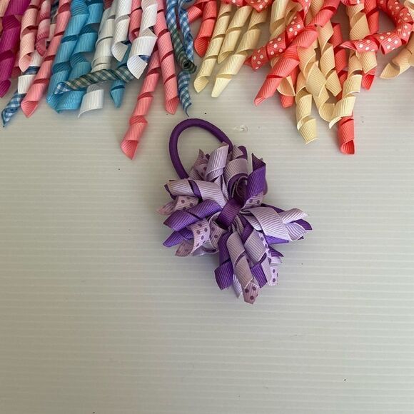 Lot of. 9 CURLY RIBBON STREAMERS ELASTIC BAND GIRLS HAIR TIE - Picture 7 of 7
